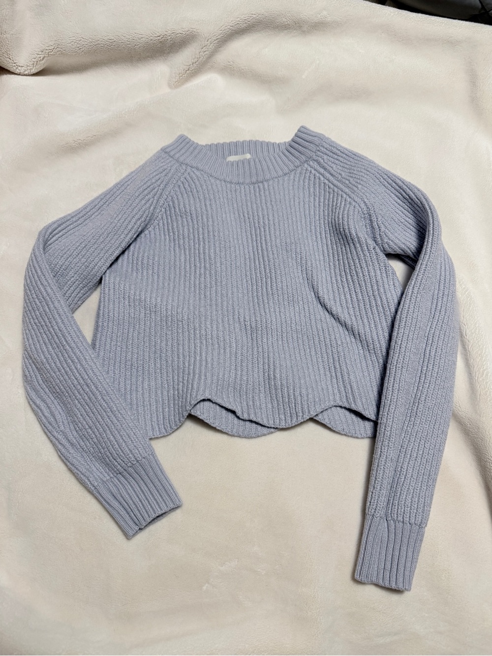 Wilfred Light Blue Scallop Hem Ribbed Crewneck Sweater